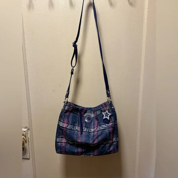 COACH 20003 Signature Navy Pink Multi Nylon Patent Leather Shoulder Bag - Picture 8 of 8